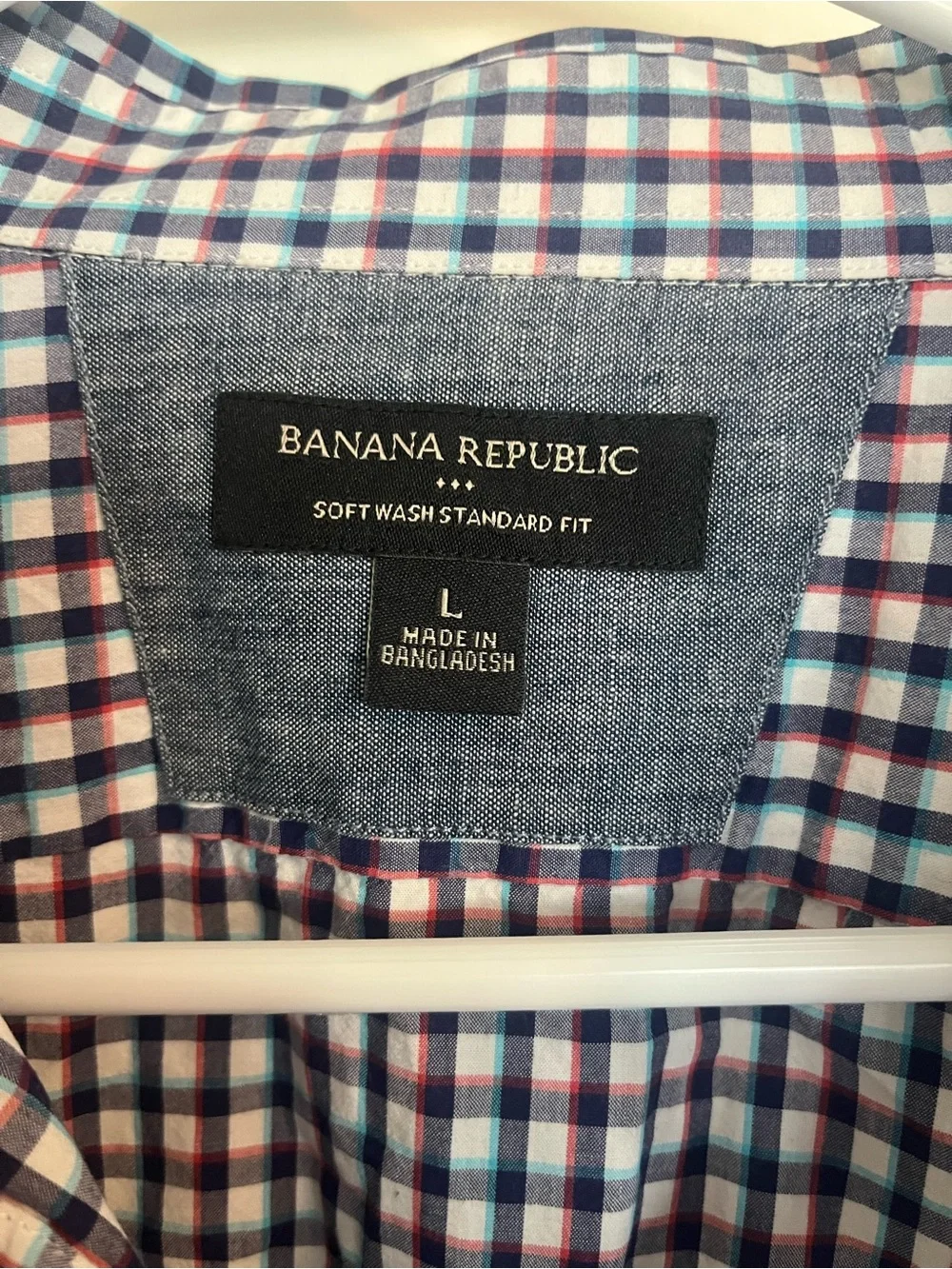 Banana Republic Men's Navy, White and Red Check Button-Down Shirt